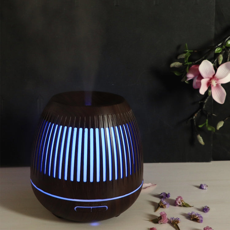 400ml Hollow-out LED Humidifier Wood Grain Air Purifier Aromatherapy Machine Automatic Alcohol Sprayer with Colorful LED Light, Plug Specification:EU Plug(Dark Brown) by buy2fix