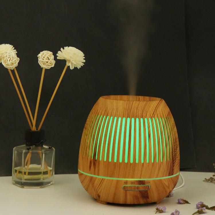 400ml Hollow-out LED Humidifier Wood Grain Air Purifier Aromatherapy Machine Automatic Alcohol Sprayer with Colorful LED Light, Plug Specification:UK Plug(Light Brown) by buy2fix