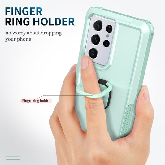For Samsung Galaxy S21 Ultra 5G 3 in 1 PC + TPU Phone Case with Ring Holder(Mint Green) by buy2fix