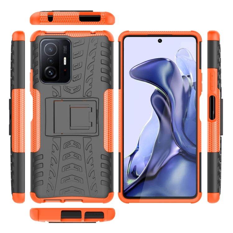 For Xiaomi Mi 11T Tire Texture TPU + PC Phone Case with Holder(Orange) by buy2fix