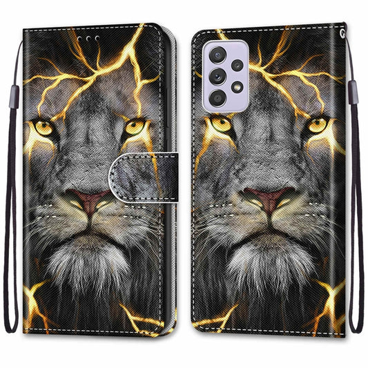 For Samsung Galaxy A33 5G Coloured Drawing Cross Texture Horizontal Flip Leather Phone Case with Holder & Card Slots & Wallet & Lanyard(Fission Lion) by buy2fix