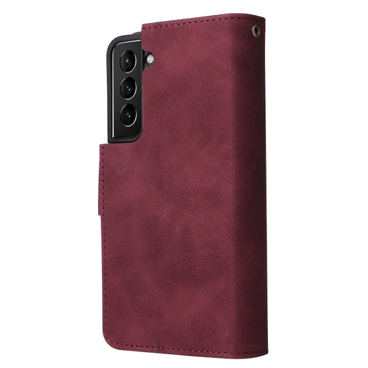 For Samsung Galaxy S22 5G Multifunctional Phone Leather Case with Card Slot & Holder & Zipper Wallet & Photo Frame(Wine Red) by buy2fix