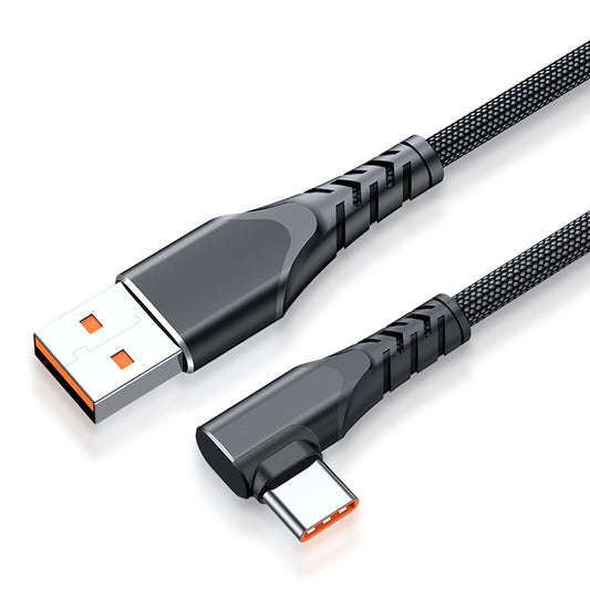 6A 66W USB to USB-C / Type-C Elbow Mobile Phone Game Fast Data Cable, Length:2m(Black) by buy2fix