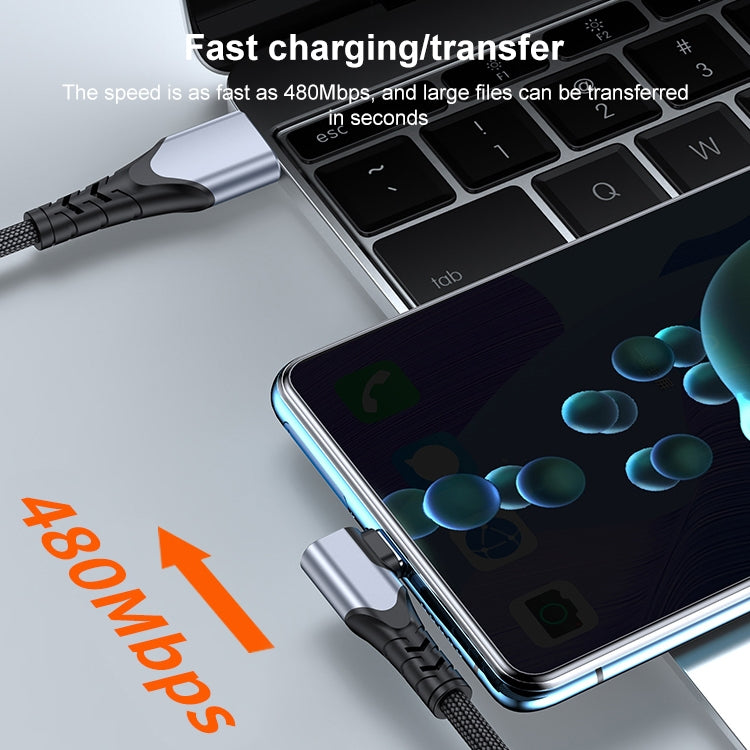 6A 66W USB to USB-C / Type-C Elbow Mobile Phone Game Fast Data Cable, Length:2m(Grey) by buy2fix