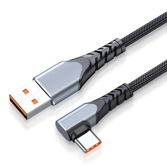 6A 66W USB to USB-C / Type-C Elbow Mobile Phone Game Fast Data Cable, Length:3m(Grey) by buy2fix