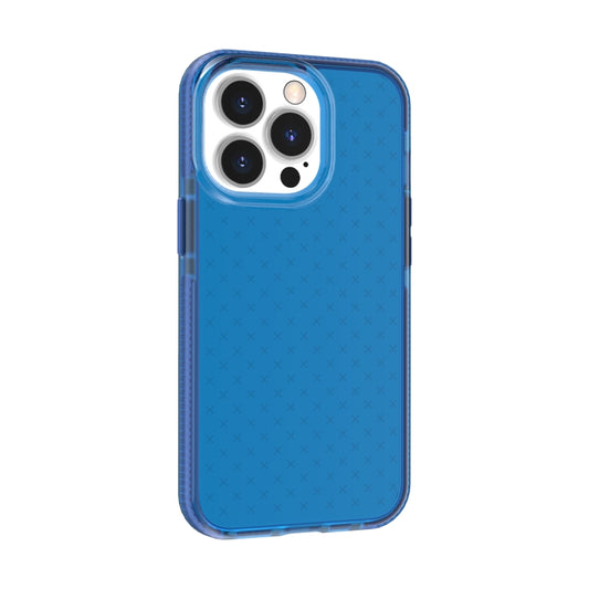 For iPhone 13 Pro Max Grid Pattern Shockproof Transparent TPU Phone Case (Blue) by buy2fix