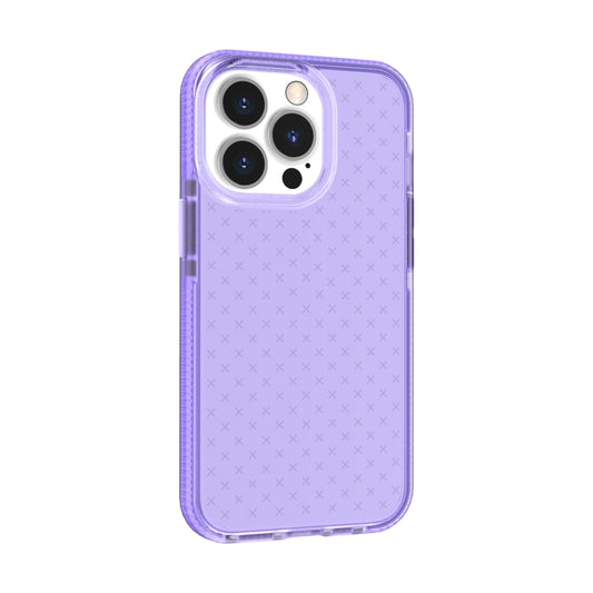 For iPhone 13 Pro Grid Pattern Shockproof Transparent TPU Phone Case (Purple) by buy2fix