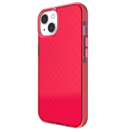 For iPhone 13 Grid Pattern Shockproof Transparent TPU Phone Case(Red) by buy2fix