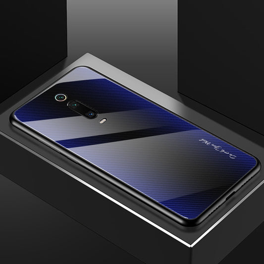 For Xiaomi Redmi K20 / K20 Pro / 9T Texture Gradient Glass Protective Case(Dark Blue) by buy2fix
