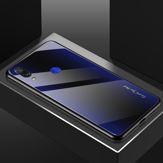 For Xiaomi Redmi Note 7 Texture Gradient Glass Protective Case(Dark Blue) by buy2fix