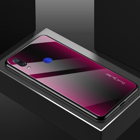 For Xiaomi Redmi Note 7 Texture Gradient Glass Protective Case(Rose Red) by buy2fix