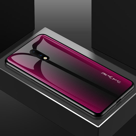 For OnePlus 7 Texture Gradient Glass Protective Case(Rose Red) by buy2fix