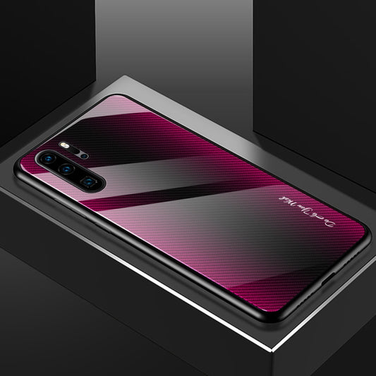 For Huawei P30 Pro Texture Gradient Glass Protective Case(Rose Red) by buy2fix