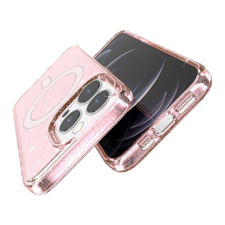 For iPhone 13 Pro Max Terminator Style Glitter Powder MagSafe Magnetic Phone Case (Pink) by buy2fix