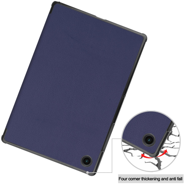 For Samsung Galaxy Tab A8 2021 Three-folding Holder Custer Texture Leather Tablet Case(Dark Blue) by buy2fix