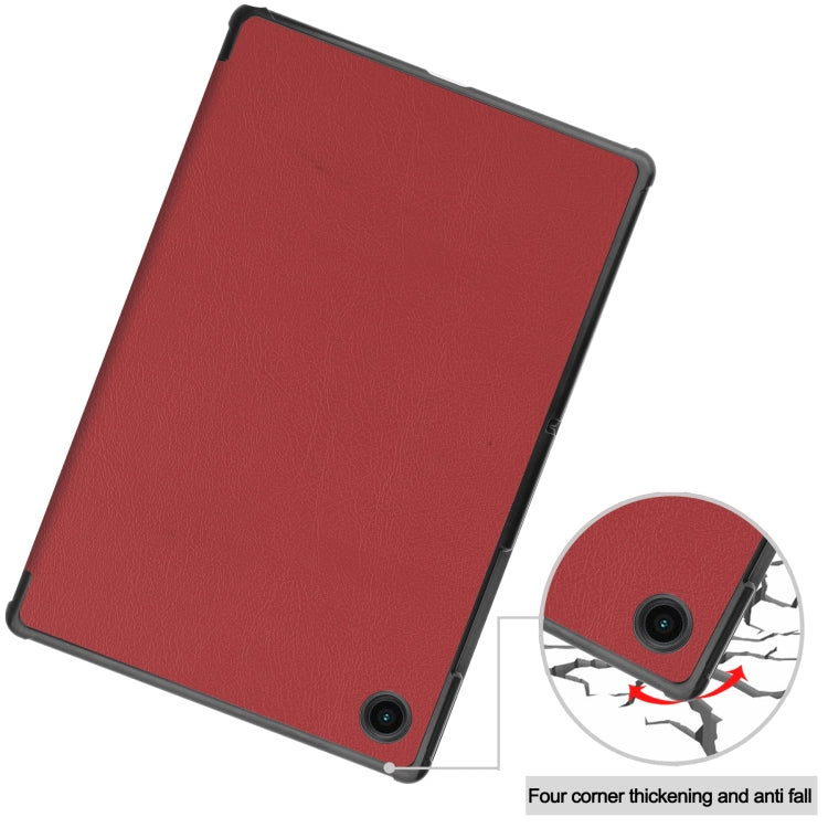 For Samsung Galaxy Tab A8 2021 Three-folding Holder Custer Texture Leather Tablet Case(Wine Red) by buy2fix