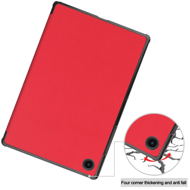 For Samsung Galaxy Tab A8 2021 Three-folding Holder Custer Texture Leather Tablet Case(Red) by buy2fix
