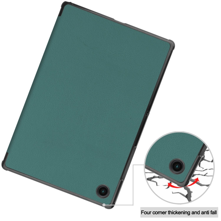 For Samsung Galaxy Tab A8 2021 Three-folding Holder Custer Texture Leather Tablet Case(Dark Green) by buy2fix
