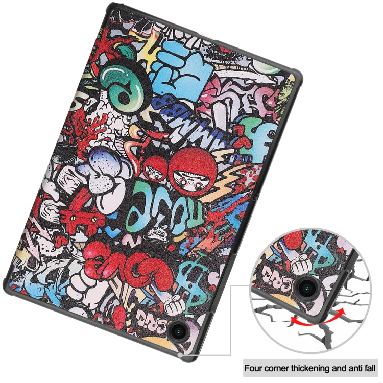 For Samsung Galaxy Tab A8 2021 Painted Leather Tablet Case with 3-Fold Holder(Graffiti) by buy2fix
