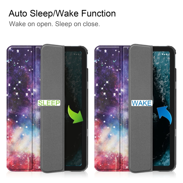 For Nokia T20 Painted Leather Tablet Case with 3-Fold Holder(Milky Way) by buy2fix