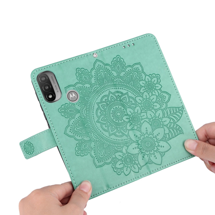 For Motorola Moto E20 / E30 / E40 7-petal Flowers Embossing Pattern Horizontal Flip CasePhone Case(Green) by buy2fix
