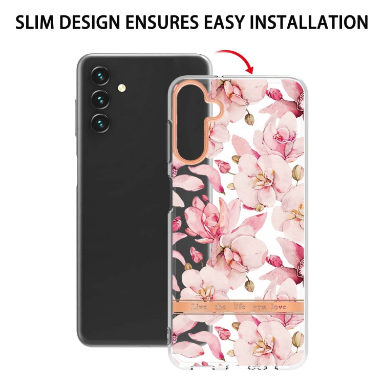 For Samsung Galaxy A13 Flowers and Plants Series IMD TPU Phone Case(Pink Gardenia) by buy2fix