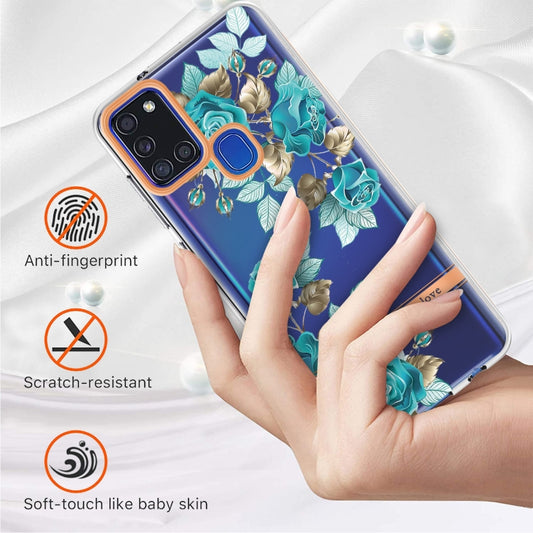 For Samsung Galaxy A21s Flowers and Plants Series IMD TPU Phone Case(Blue Rose) by buy2fix