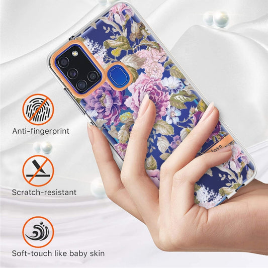 For Samsung Galaxy A21s Flowers and Plants Series IMD TPU Phone Case(Purple Peony) by buy2fix