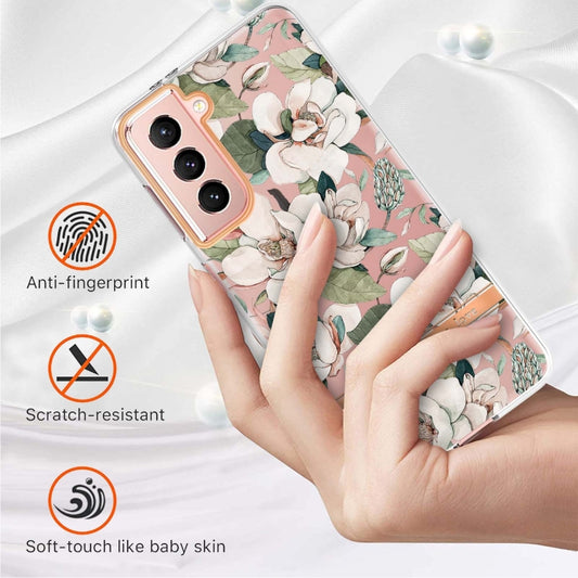 For Samsung Galaxy S21 5G Flowers and Plants Series IMD TPU Phone Case(Green Gardenia) by buy2fix