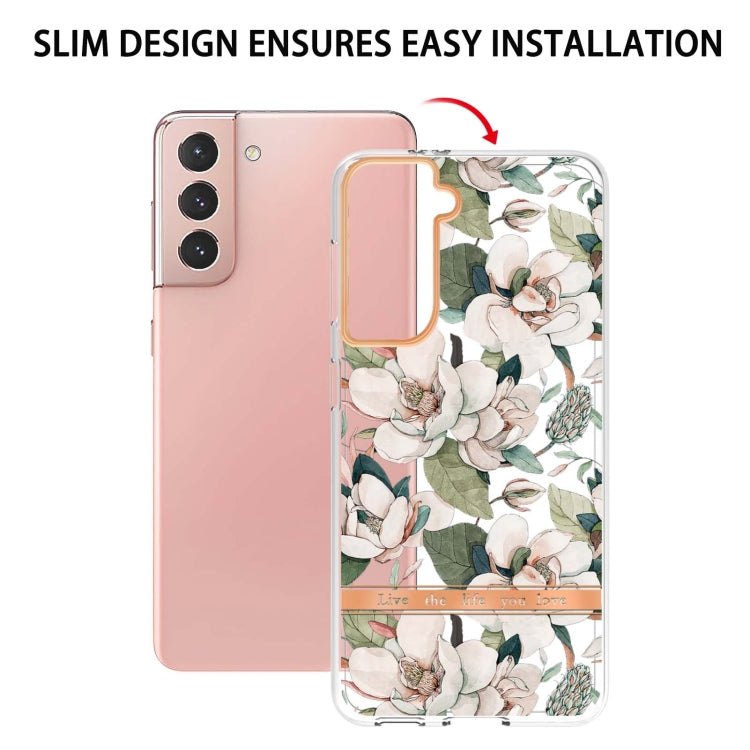 For Samsung Galaxy S21 5G Flowers and Plants Series IMD TPU Phone Case(Green Gardenia) by buy2fix