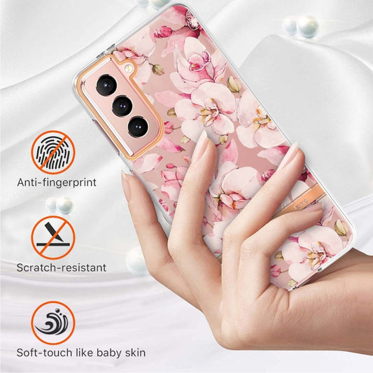 For Samsung Galaxy S21 5G Flowers and Plants Series IMD TPU Phone Case(Pink Gardenia) by buy2fix