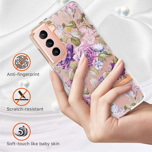 For Samsung Galaxy S21 5G Flowers and Plants Series IMD TPU Phone Case(Purple Peony) by buy2fix