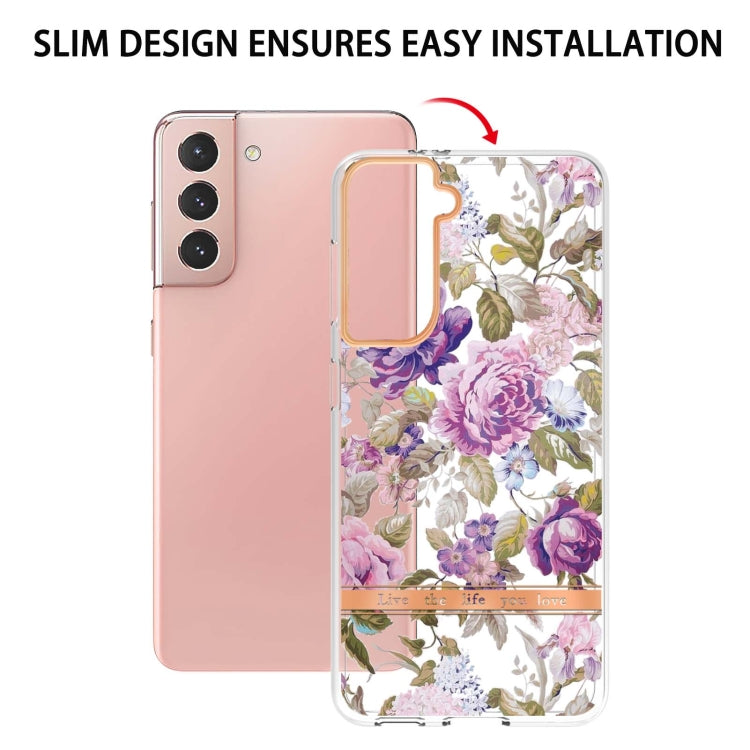 For Samsung Galaxy S21 5G Flowers and Plants Series IMD TPU Phone Case(Purple Peony) by buy2fix