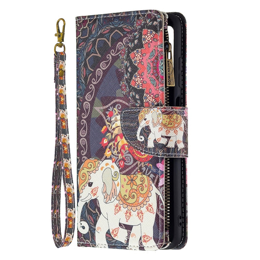 For Samsung Galaxy A03s 166mm Colored Drawing Zipper Leather Phone Case(Flower Elephants) by buy2fix