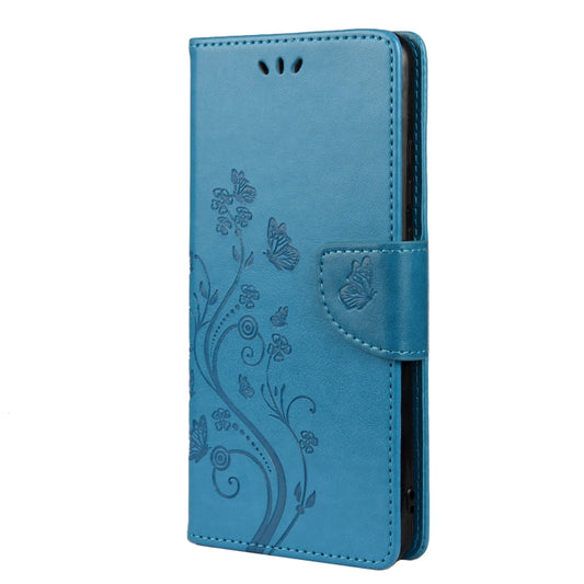 For Xiaomi Redmi Note 11 Butterfly Flower Pattern Horizontal Flip Leather Phone Case with Card Slot & Holder(Blue) by buy2fix