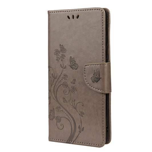For Xiaomi Redmi Note 11 Butterfly Flower Pattern Horizontal Flip Leather Phone Case with Card Slot & Holder(Grey) by buy2fix