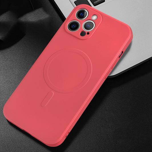For iPhone 12 Pro Max Liquid Silicone Full Coverage Magsafe Phone Case(Red) by buy2fix