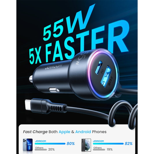 JOYROOM JR-CL07 3 in 1 72W PD USB-C / Type-C + USB Interface Car Charger with USB-C / Type-C Spring Data Cable(Black) by JOYROOM