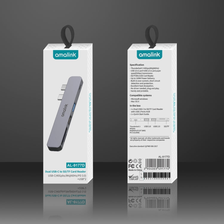 amalink 9177D Dual Type-C / USB-C to SD/TF Card Reader(Grey) by amalink