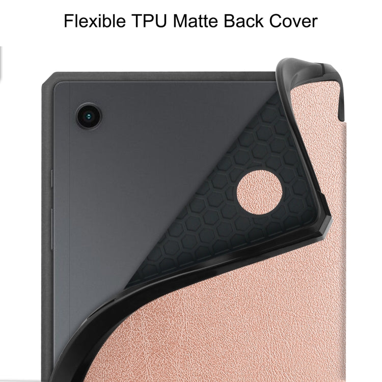 For Samsung Galaxy Tab A8 2021 SM-X205 3-Fold Holder Leather Tablet Case(Rose Gold) by buy2fix