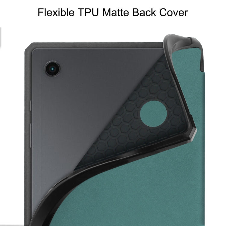 For Samsung Galaxy Tab A8 2021 SM-X205 3-Fold Holder Leather Tablet Case(Dark Green) by buy2fix