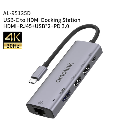 amalink 95125D Type-C / USB-C to HDMI + RJ45 + 2 Ports USB + PD 3.0 Multi-function HUB(Grey) by amalink