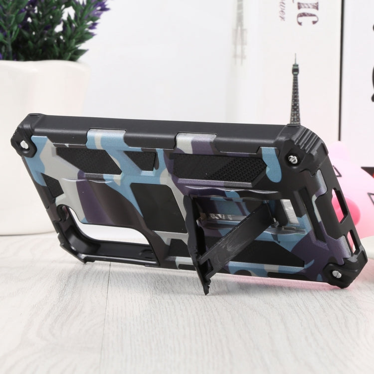 For Samsung Galaxy S22 5G Camouflage Armor Kickstand TPU + PC Magnetic Phone Case(Light Blue) by buy2fix