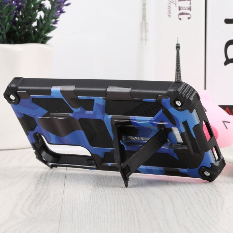 For Samsung Galaxy S22 5G Camouflage Armor Kickstand TPU + PC Magnetic Phone Case(Dark Blue) by buy2fix