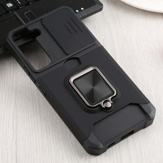 For Samsung Galaxy S22 5G Sliding Camera Cover Design PC + TPU Shockproof Phone Case with Ring Holder & Card Slot(Black) by buy2fix