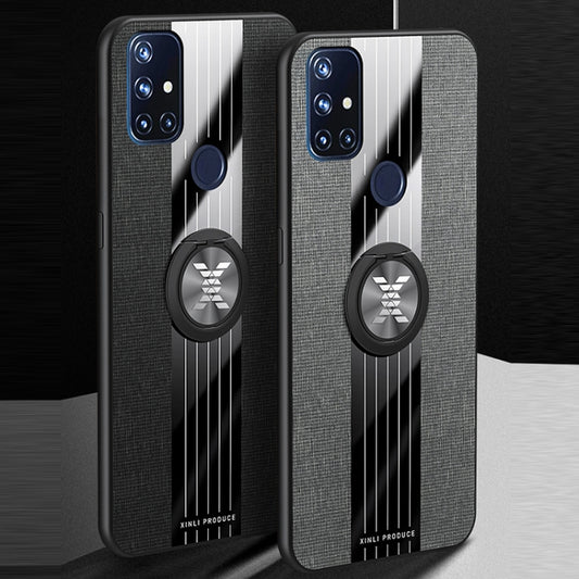 For OnePlus Nord N10 5G XINLI Stitching Cloth Texture TPU Phone Case with Ring Holder(Blue) by XINLI