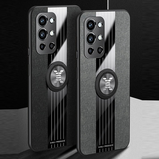 For OnePlus 9R XINLI Stitching Cloth Texture TPU Phone Case with Ring Holder(Black) by XINLI