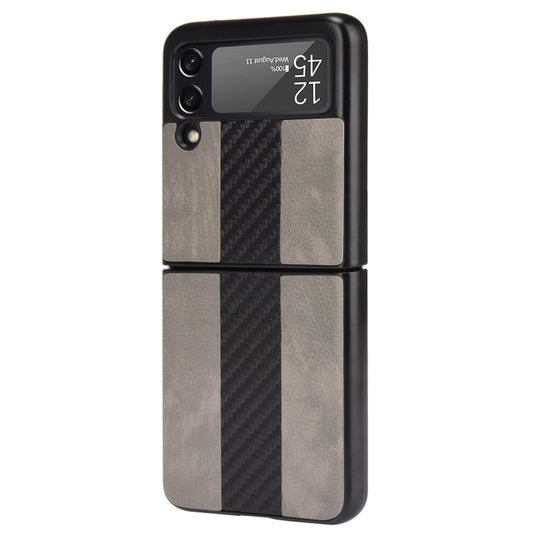 For Samsung Galaxy Z Flip3 5G Litchi Texture + Carbon Fiber Phone Case(Grey) by buy2fix