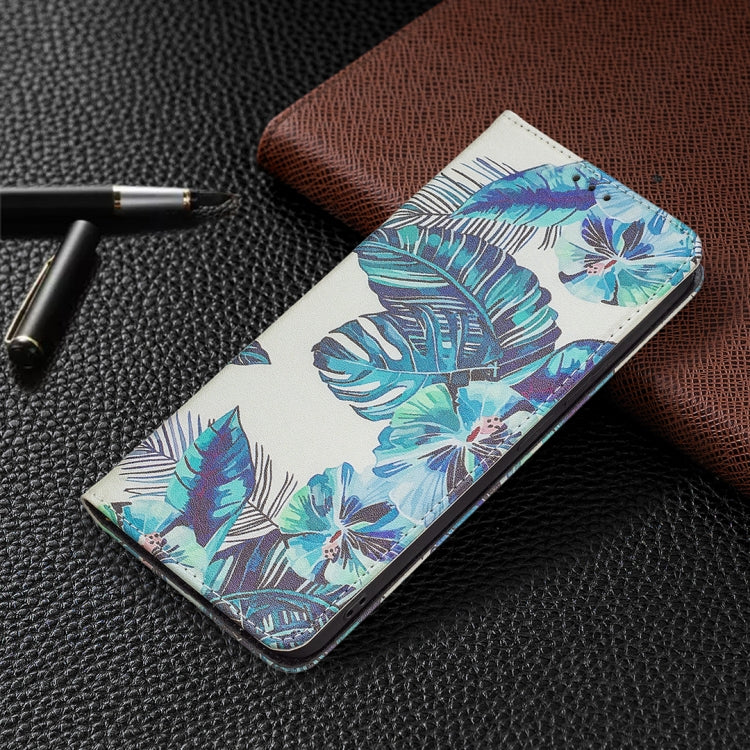 For Xiaomi Redmi Note 11 Pro 5G / 11 Pro+ 5G Colored Drawing Pattern Invisible Magnetic Leather Phone Case(Blue Leaf) by buy2fix