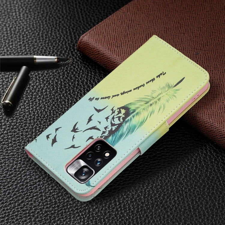 For Xiaomi Redmi Note 11 Pro / 11 Pro+ Colored Drawing Pattern Leather Phone Case(Feather) by buy2fix